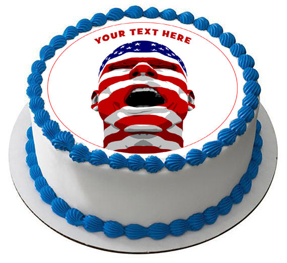USA Flag Man Yelling - Edible Cake Topper, Cupcake Toppers, Strips
