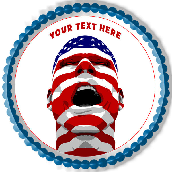 USA Flag Man Yelling - Edible Cake Topper, Cupcake Toppers, Strips