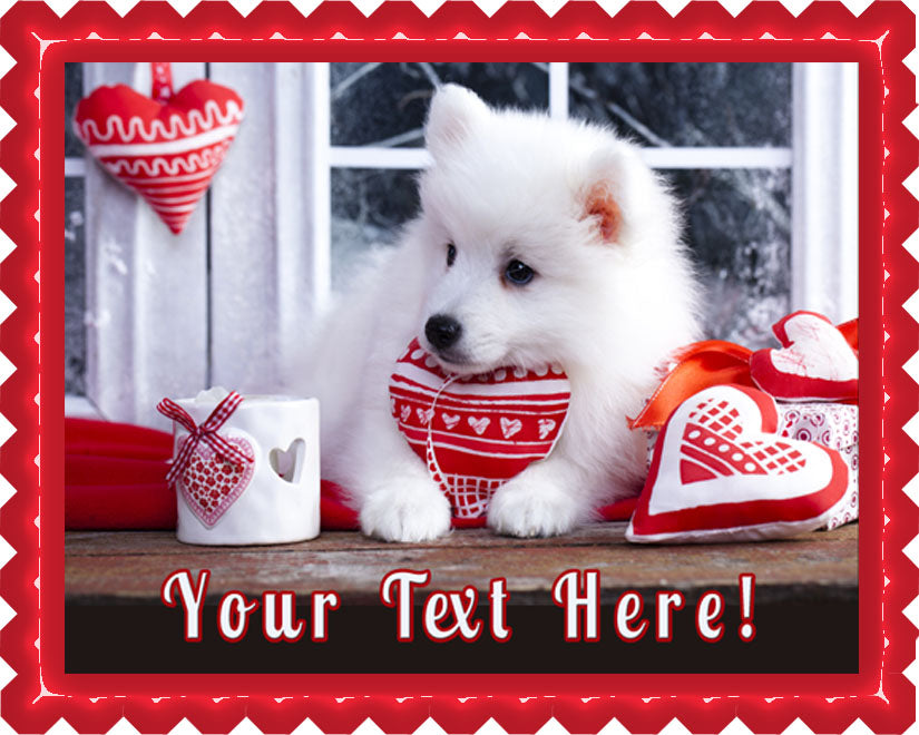 Valentine Puppy Dog - Edible Cake Topper, Cupcake Toppers, Strips