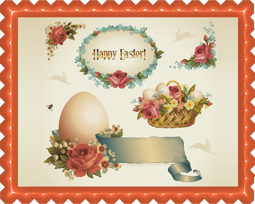 Vintage Easter - Edible Cake Topper, Cupcake Toppers, Strips