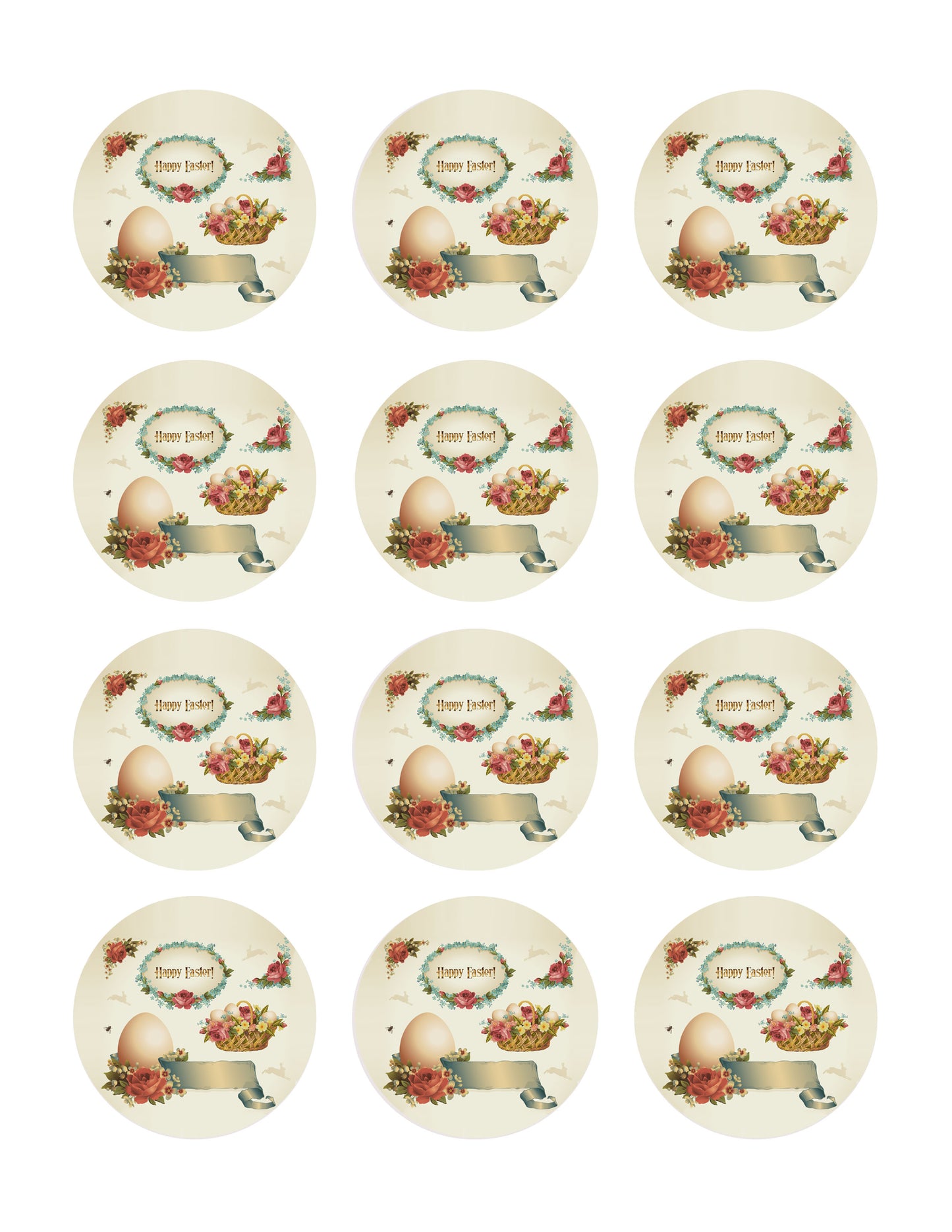 Vintage Easter - Edible Cake Topper, Cupcake Toppers, Strips