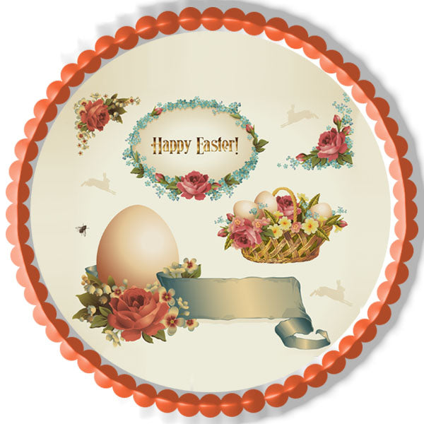 Vintage Easter - Edible Cake Topper, Cupcake Toppers, Strips