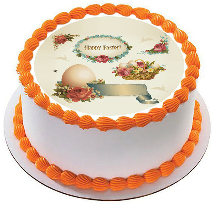 Vintage Easter - Edible Cake Topper, Cupcake Toppers, Strips