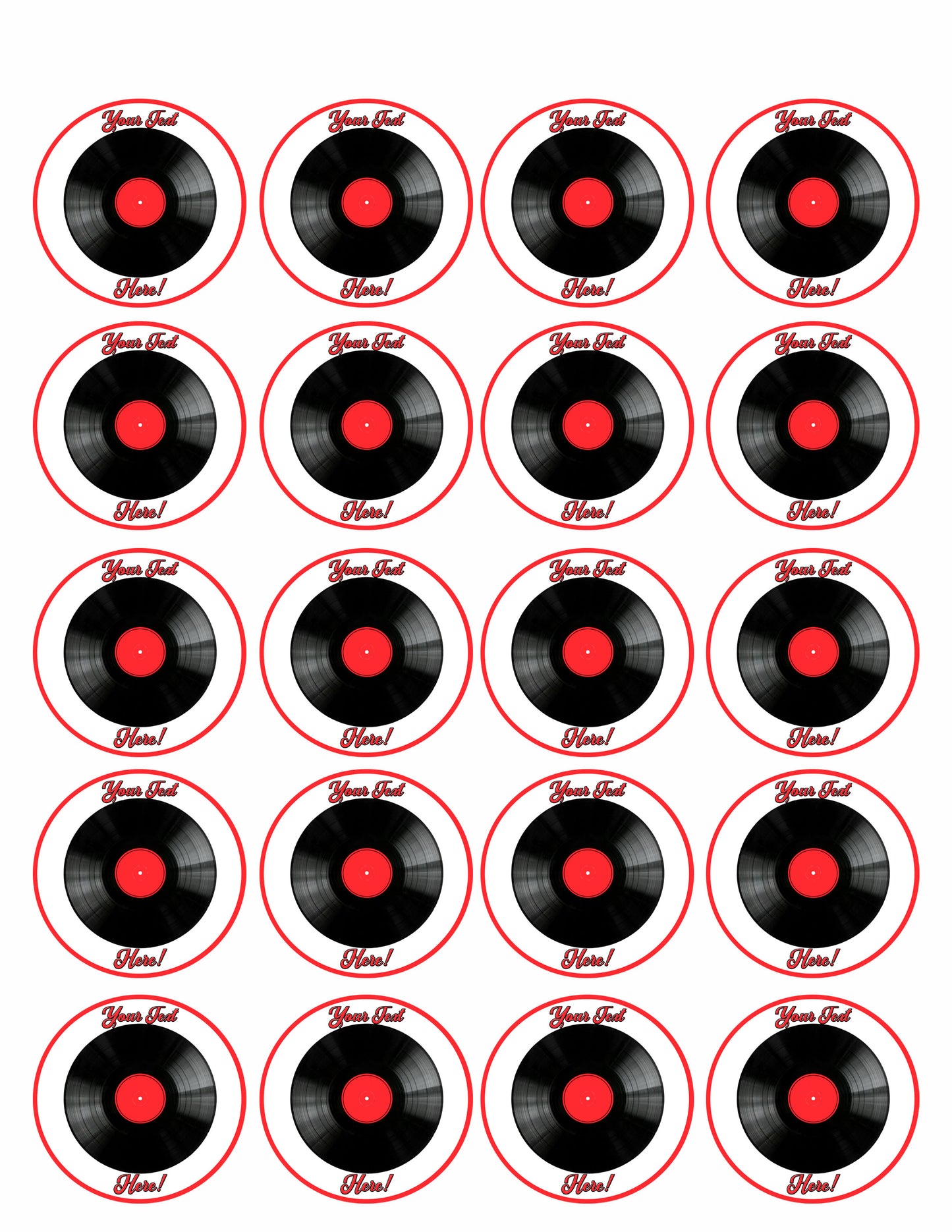 Vinyl Record - Edible Cake Topper, Cupcake Toppers, Strips