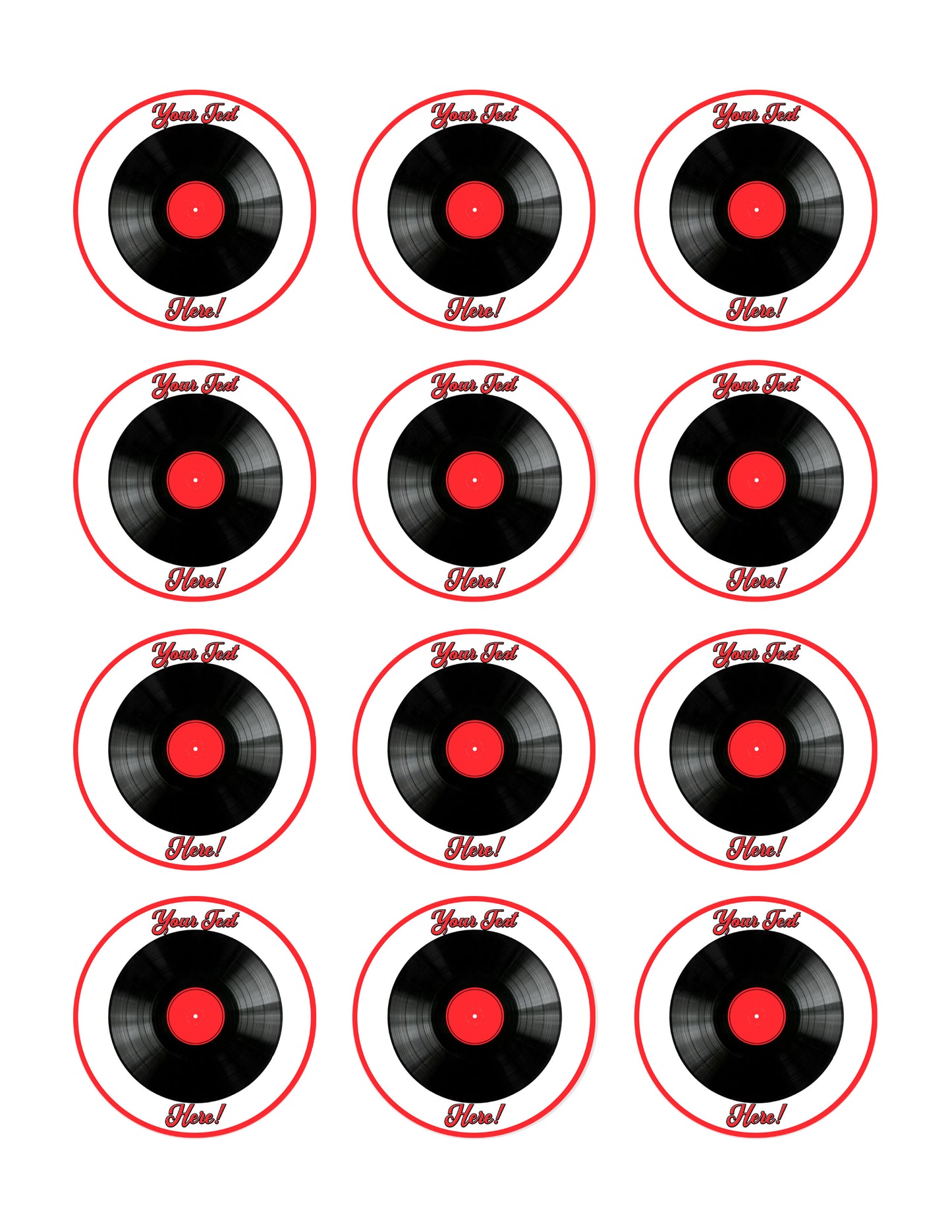 Vinyl Record - Edible Cake Topper, Cupcake Toppers, Strips