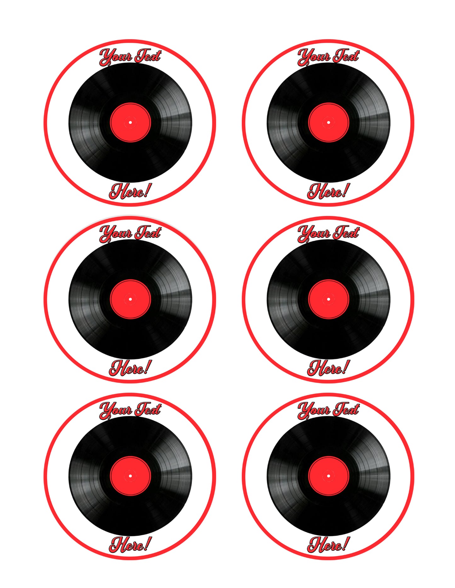 Vinyl Record - Edible Cake Topper, Cupcake Toppers, Strips