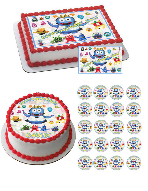Mini Monster Edible Birthday Cake Topper OR Cupcake Topper, Decor - Edible Prints On Cake (Edible Cake &Cupcake Topper)