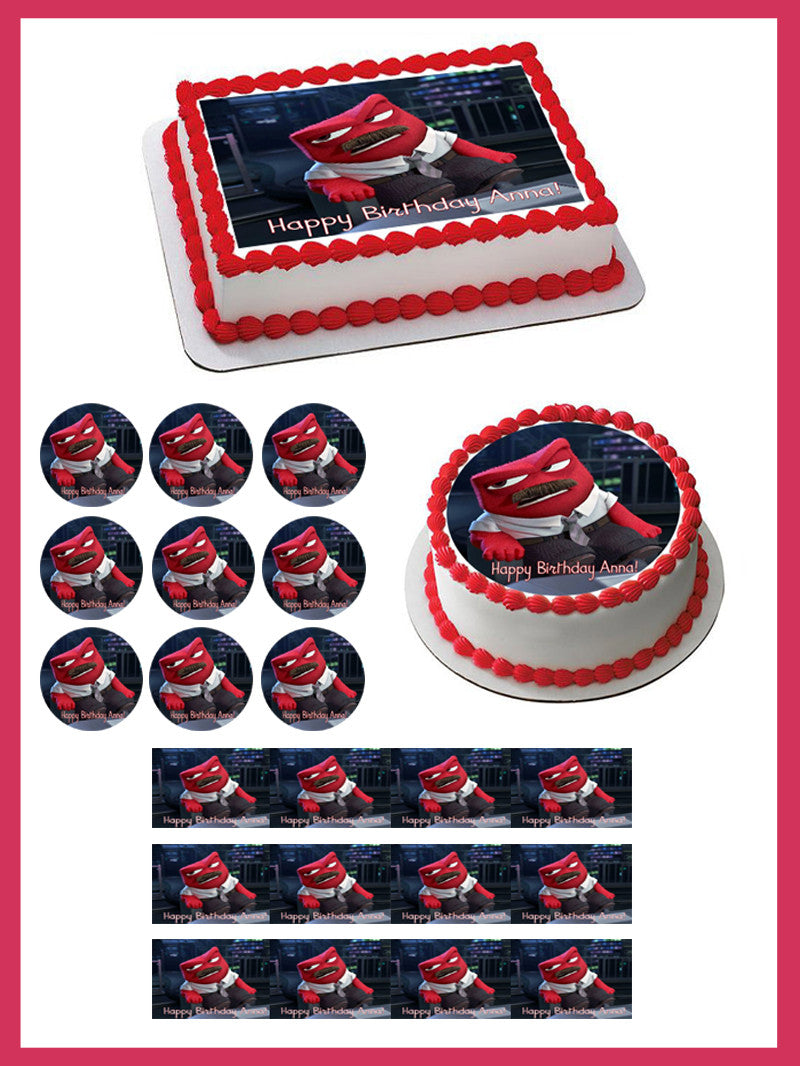 Inside Out Anger 3 Edible Birthday Cake Topper OR Cupcake Topper, Decor - Edible Prints On Cake (Edible Cake &Cupcake Topper)