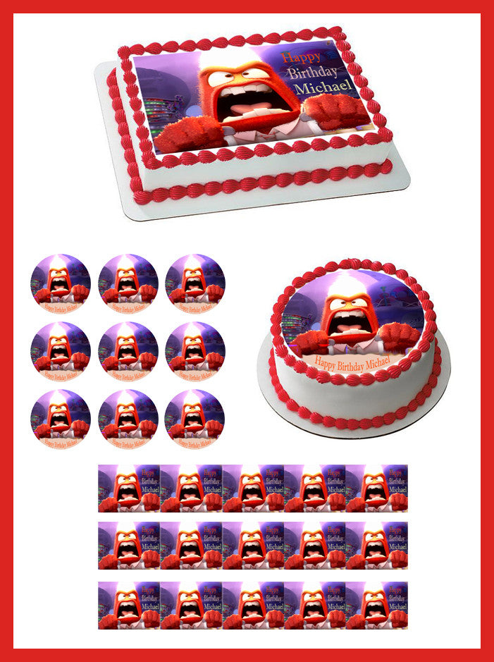 Inside Out Anger 4 Edible Birthday Cake Topper OR Cupcake Topper, Decor - Edible Prints On Cake (Edible Cake &Cupcake Topper)