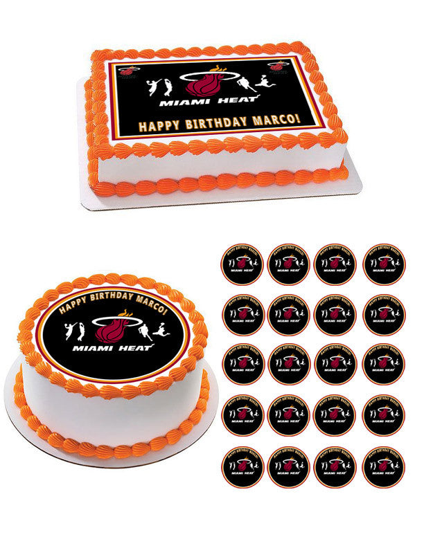 Miami Heat Edible Birthday Cake Topper OR Cupcake Topper, Decor - Edible Prints On Cake (Edible Cake &Cupcake Topper)