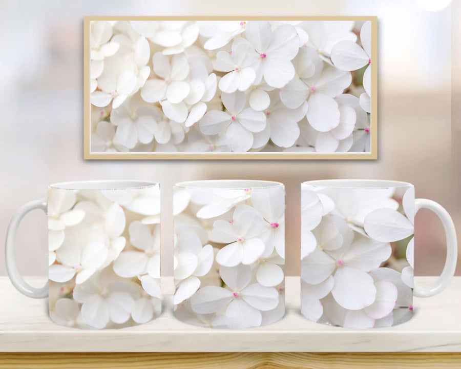 White Hydrangea Flowers Mugs, Coffee Mug, Birthday Gift, Custom Mug Gift for Mom, Anniversary Gift for Her/Him, Valentine's day gifts