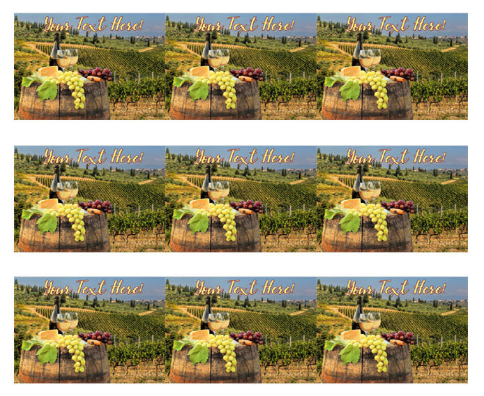 White Wine with Barrel on Vineyard - Edible Cake Topper, Cupcake Toppers, Strips