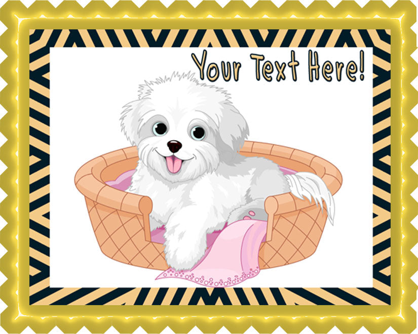 White Fluffy Dog - Edible Cake Topper, Cupcake Toppers, Strips