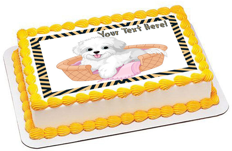 White Fluffy Dog - Edible Cake Topper, Cupcake Toppers, Strips