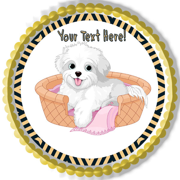 White Fluffy Dog - Edible Cake Topper, Cupcake Toppers, Strips