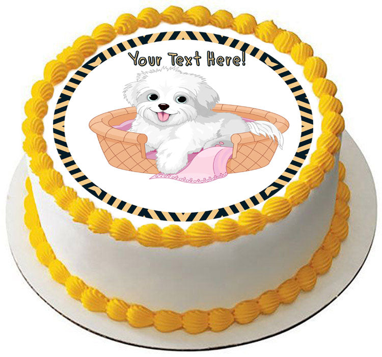 White Fluffy Dog - Edible Cake Topper, Cupcake Toppers, Strips