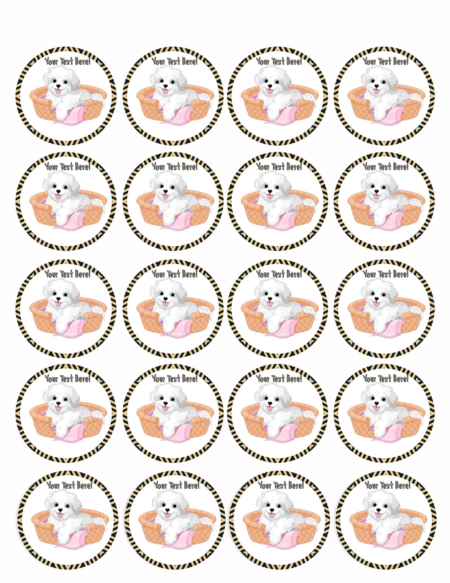 White Fluffy Dog - Edible Cake Topper, Cupcake Toppers, Strips