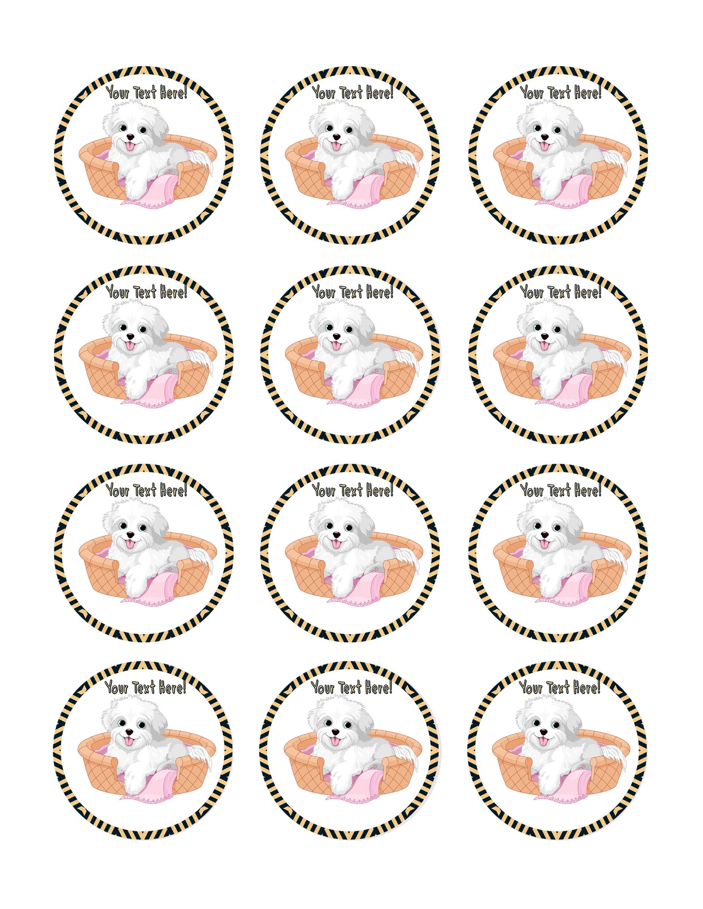 White Fluffy Dog - Edible Cake Topper, Cupcake Toppers, Strips