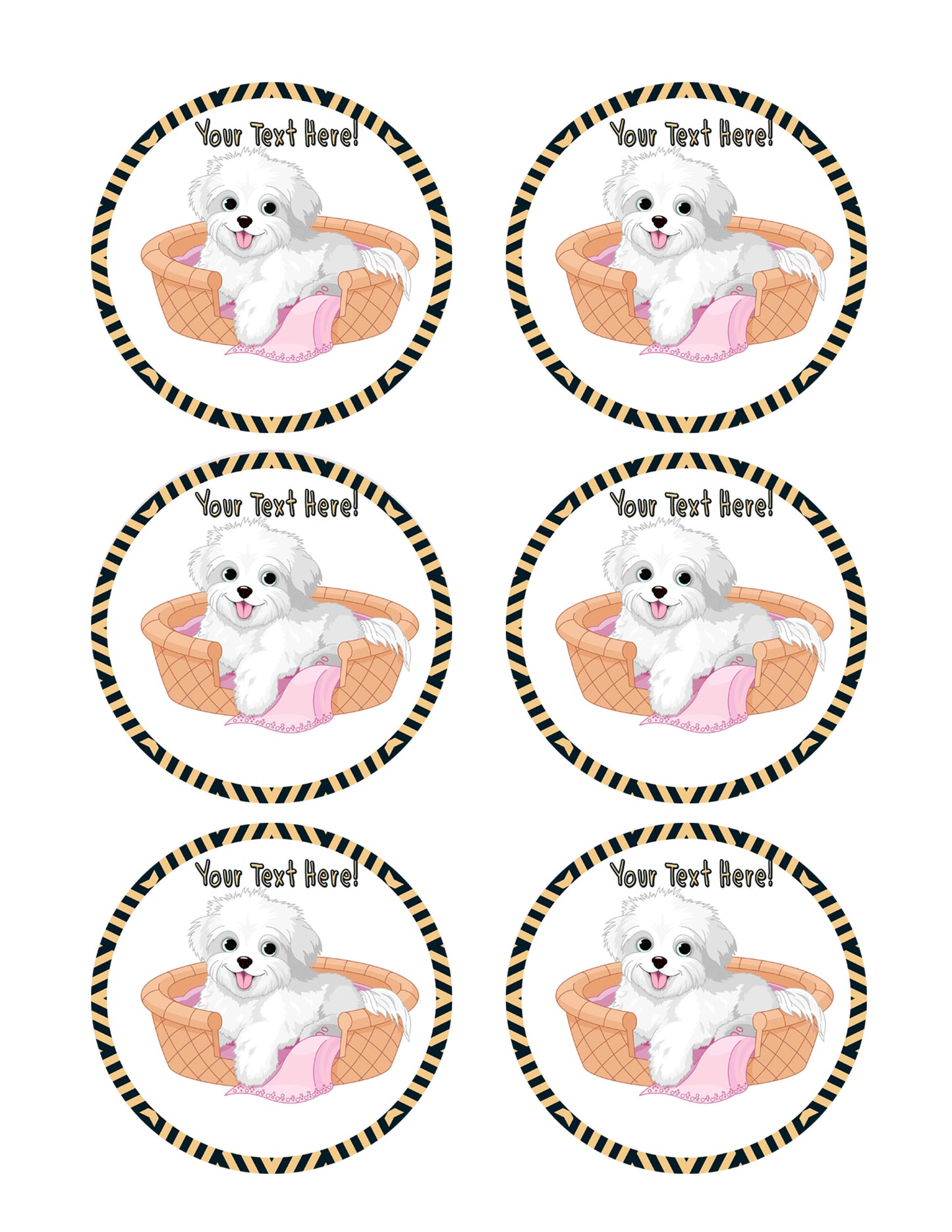 White Fluffy Dog - Edible Cake Topper, Cupcake Toppers, Strips