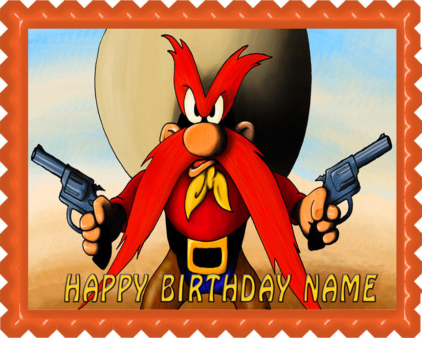 YOSEMITE SAM Edible Birthday Cake Topper OR Cupcake Topper, Decor - Edible Prints On Cake (Edible Cake &Cupcake Topper)