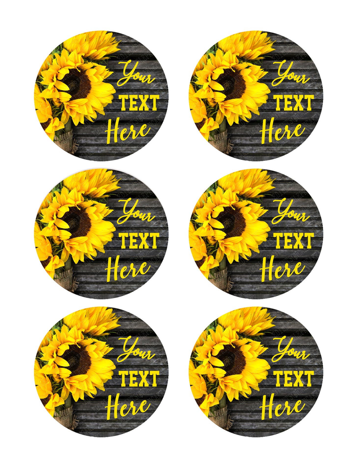 Yellow Sunflower Bouquet on Wooden Rustic (Nr2) - Edible Cake Topper, Cupcake Toppers, Strips