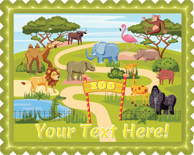 Zoo Entrance - Edible Cake Topper OR Cupcake Topper, Decor
