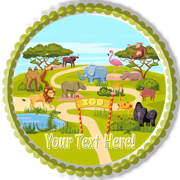 Zoo Entrance - Edible Cake Topper OR Cupcake Topper, Decor