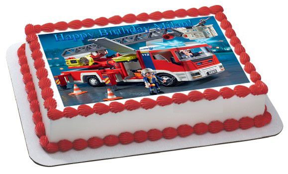 Lego Fire Truck Edible Birthday Cake Topper OR Cupcake Topper, Decor - Edible Prints On Cake (Edible Cake &Cupcake Topper)