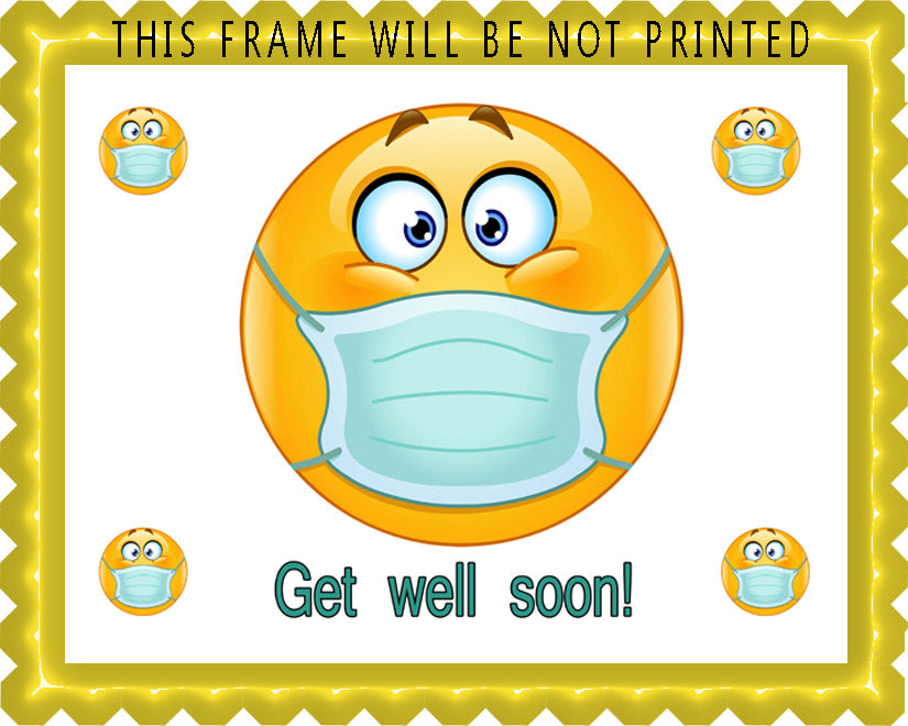 Emoji with Mask - Edible Cake Topper, Cupcake Toppers, Strips