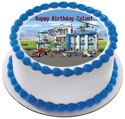 Lego City Police Station 2 Edible Birthday Cake Topper OR Cupcake Topper, Decor - Edible Prints On Cake (Edible Cake &Cupcake Topper)