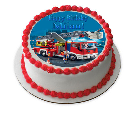 Lego Fire Truck Edible Birthday Cake Topper OR Cupcake Topper, Decor - Edible Prints On Cake (Edible Cake &Cupcake Topper)