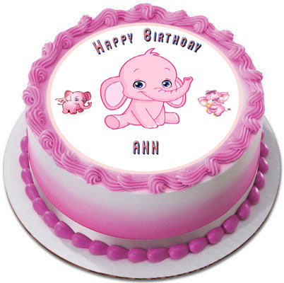 Pink Elephant - Edible Cake Topper OR Cupcake Topper, Decor