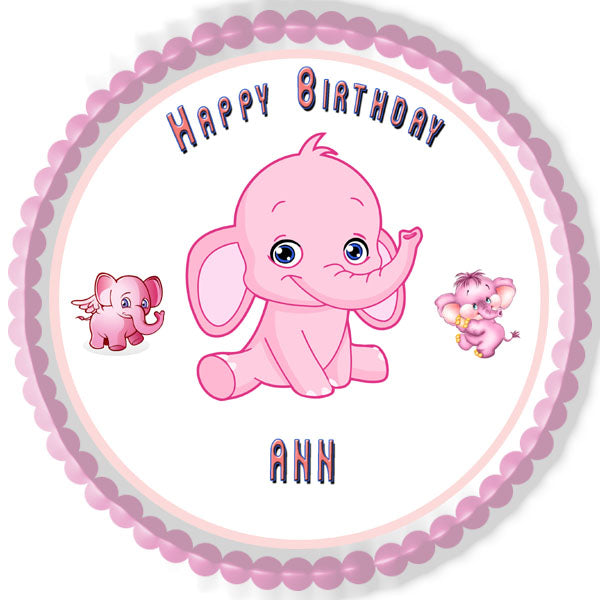 Pink Elephant - Edible Cake Topper OR Cupcake Topper, Decor
