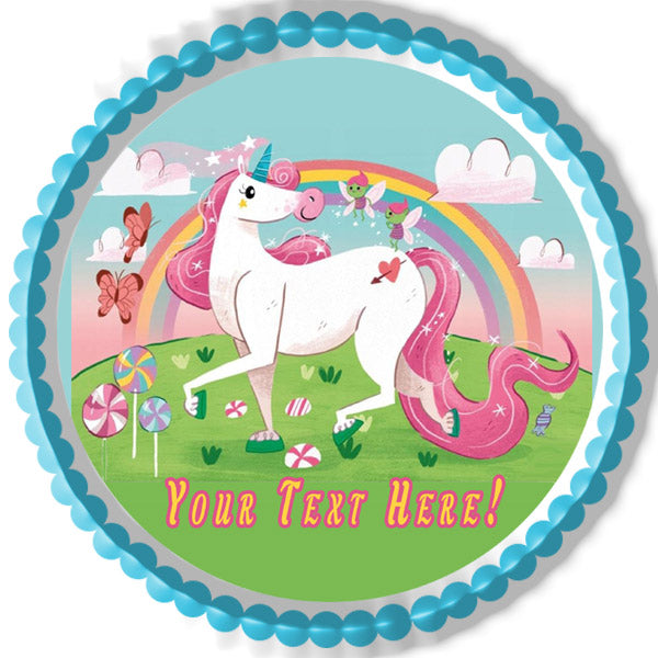 Happy Unikorn - Edible Cake Topper, Cupcake Toppers, Strips