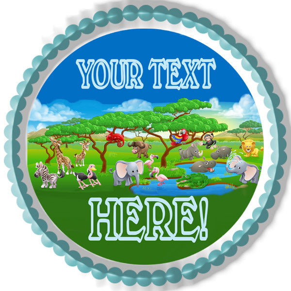 Cute Cartoon Safari Animal - Edible Cake Topper, Cupcake Toppers, Strips