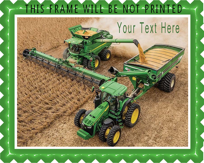 John Deere combine and tractor - Edible Cake Topper, Cupcake Toppers, Strips