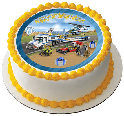 Helicopter Transporter Lego Edible Birthday Cake Topper OR Cupcake Topper, Decor - Edible Prints On Cake (Edible Cake &Cupcake Topper)