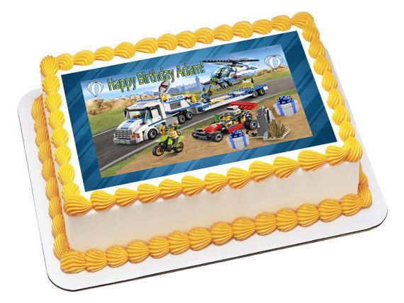 Helicopter Transporter Lego Edible Birthday Cake Topper OR Cupcake Topper, Decor - Edible Prints On Cake (Edible Cake &Cupcake Topper)
