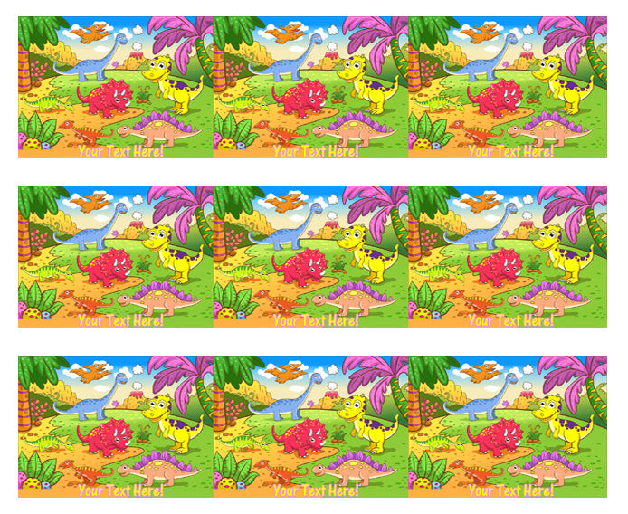Cute dinosaurs in prehistoric scene - Edible Cake Topper, Cupcake Toppers, Strips