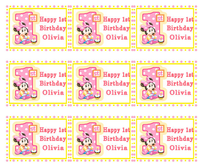 BABY MINNIE MOUSE 1st Birthday B - Edible Cake Topper, Cupcake Toppers, Strips