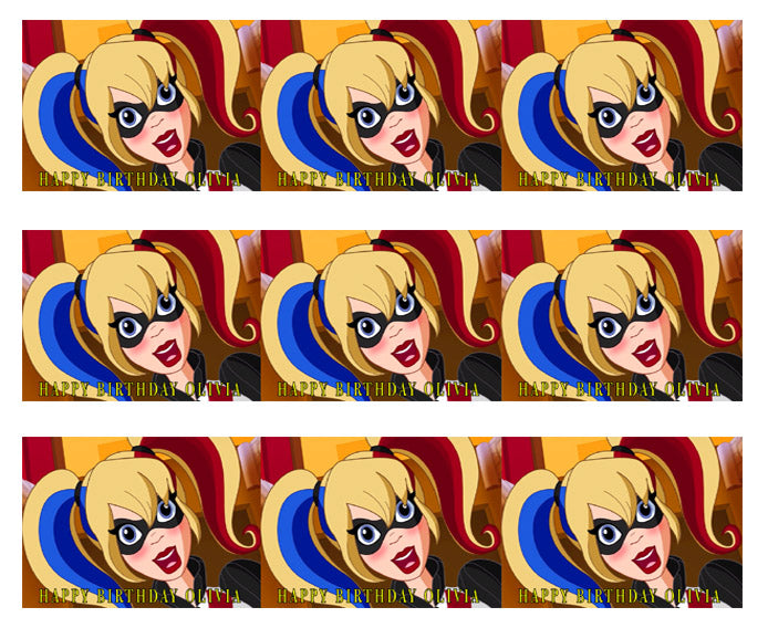 D.C. Super Hero Harley Quinn - Edible Cake Topper, Cupcake Toppers, Strips