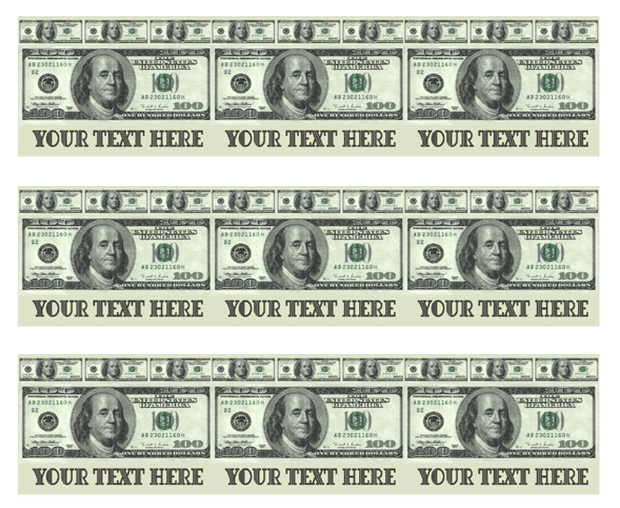 100 dollar bills B - Edible Cake Topper, Cupcake Toppers, Strips