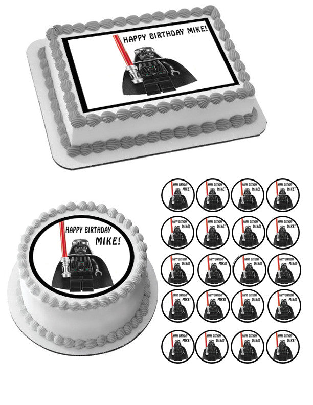 Lego Darth Vader Edible Birthday Cake Topper OR Cupcake Topper, Decor - Edible Prints On Cake (Edible Cake &Cupcake Topper)