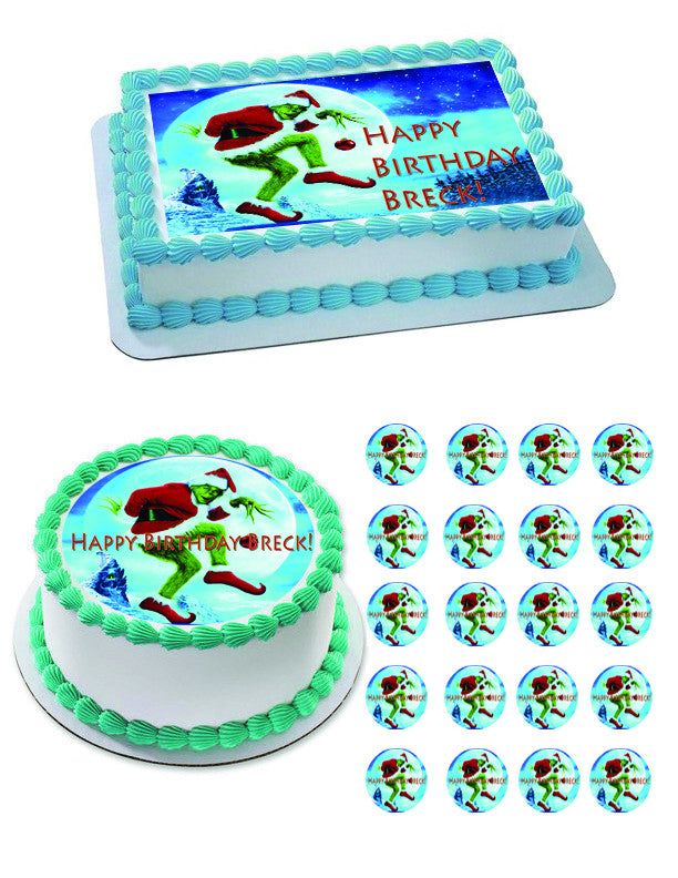 How the Grinch Stole Christmas 2 Edible Birthday Cake Topper OR Cupcake Topper, Decor - Edible Prints On Cake (Edible Cake &Cupcake Topper)