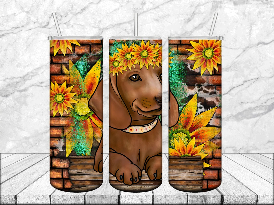 Dachshund Tumbler, Western Dachshund Tumbler, 20oz Skinny Tumbler