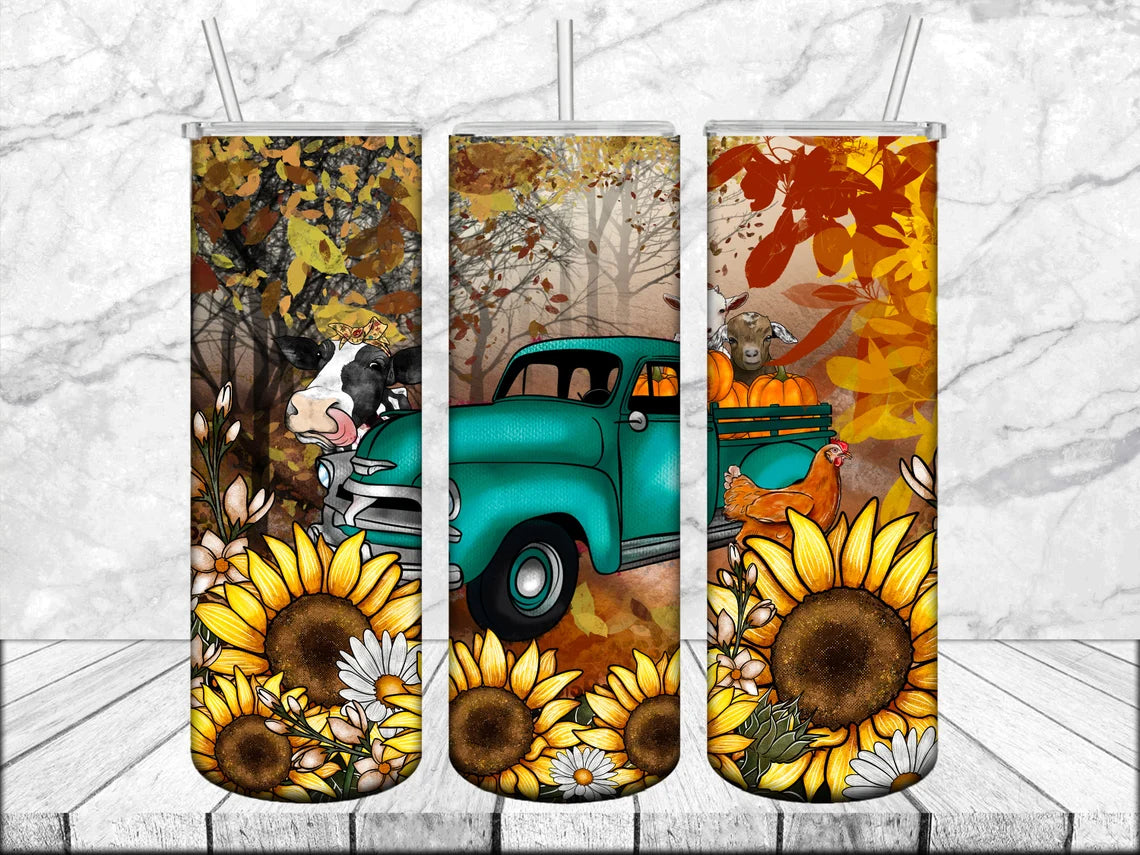 Farm Fall Truck Tumbler, 20oz Tumbler, Fall Tumbler, 20oz Skinny Tumbler, Truck, Animal