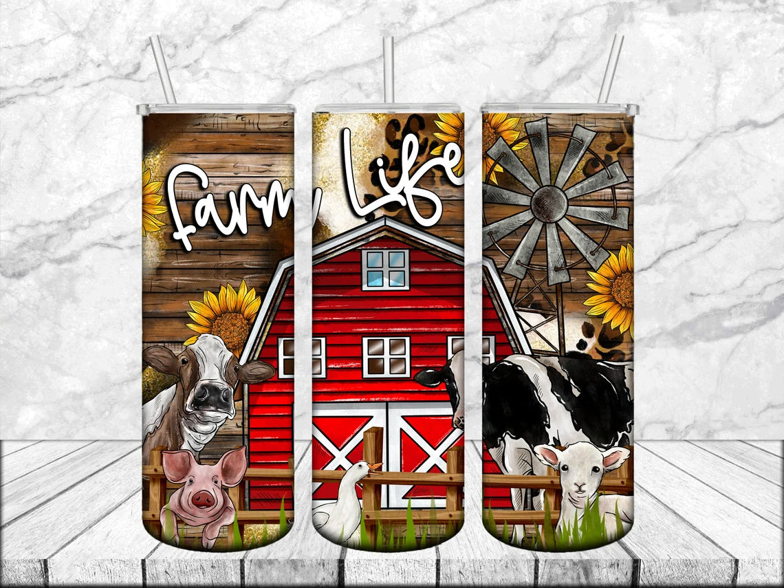 Farm Life 20 oz Skinny Tumbler ,Farm Animals Tumbler