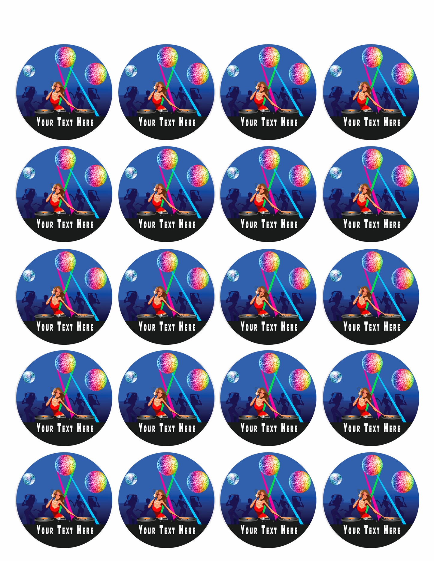 Disco Girl - Edible Cake Topper, Cupcake Toppers, Strips