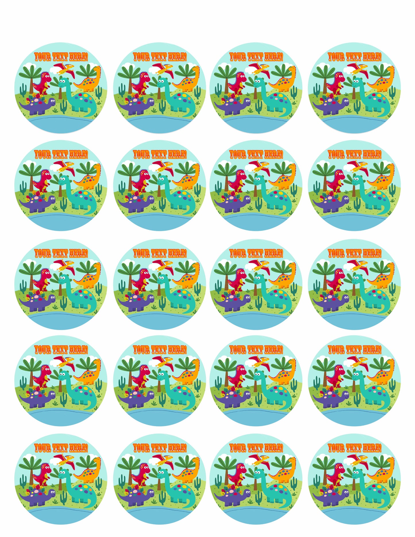 Cute dinosaurs - Edible Cake Topper, Cupcake Toppers, Strips