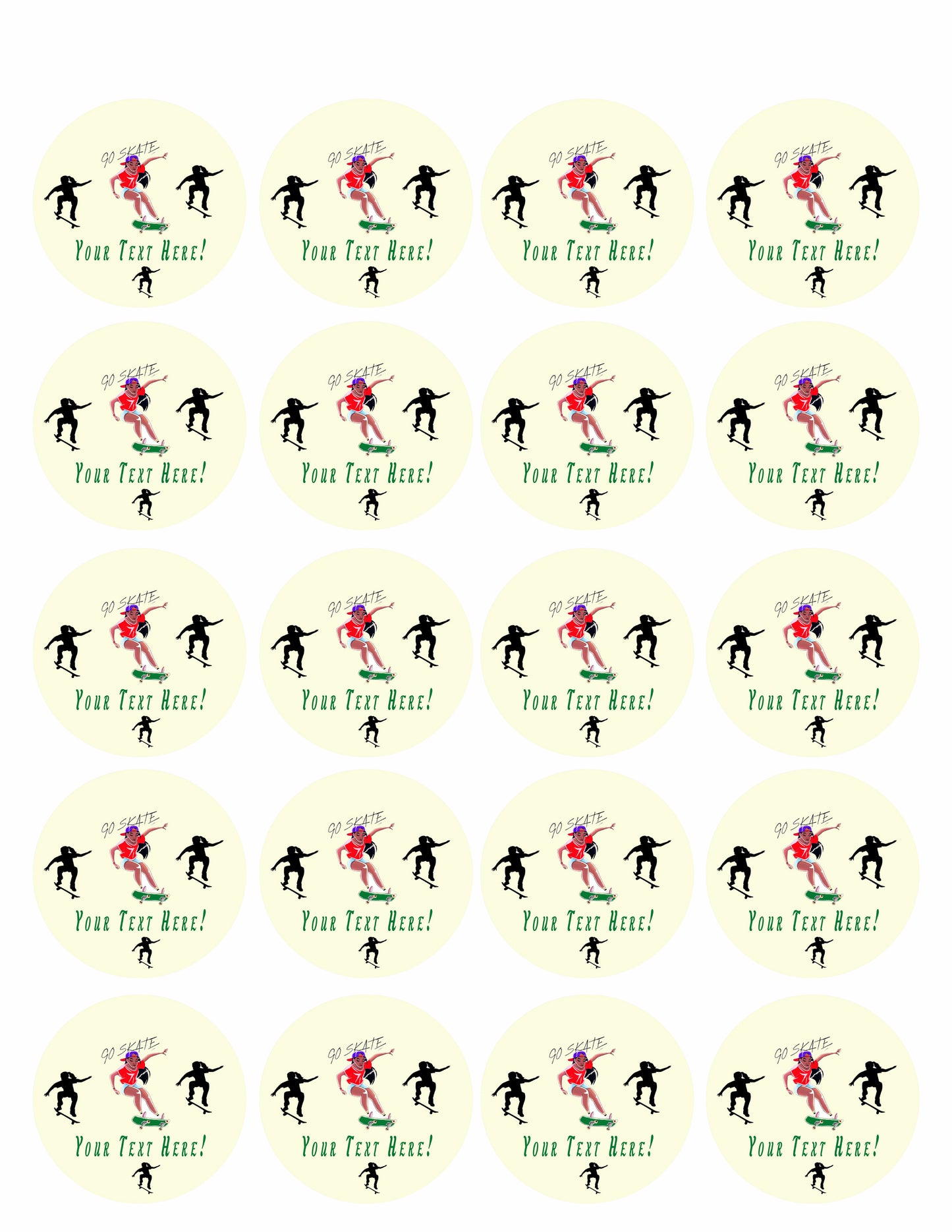 Skateboard Girl - Edible Cake Topper, Cupcake Toppers, Strips